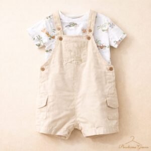 Completo bimbo in cotone con salopette e t-shirt &ndash; 3-18 mesi