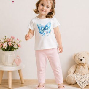 Completo estivo bimba in cotone con stampa farfalla