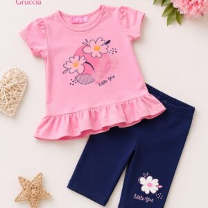 Completo Bimba Estivo “Little Girl” 2 Pezzi con Volant – 4/14 Anni