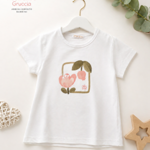 T-shirt bambina con stampa floreale – bianca elegante