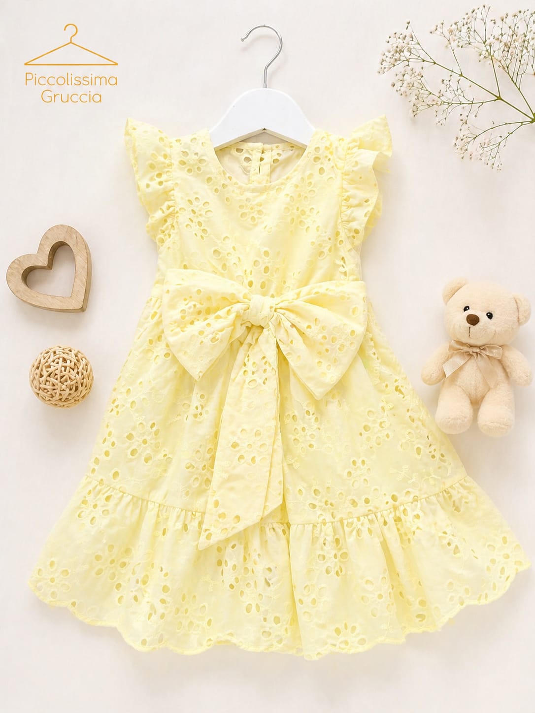 Abito bambina sangallo con fiocco – 3 colori disponibili