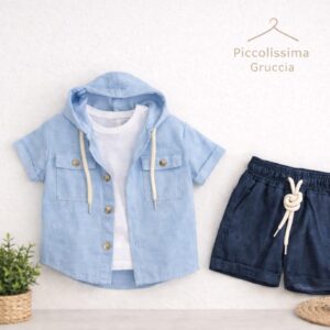Completo bambino estivo 3 pezzi con camicia e pantaloncino