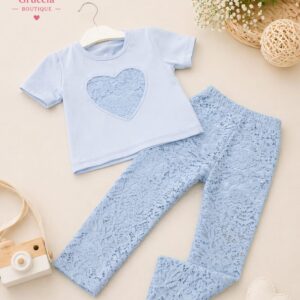 Completo bimba estivo con leggings in pizzo e maglia cuore in pizzo – 12-36 mesi