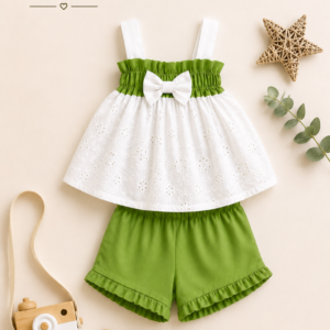 Completo Bimba Verde con Pizzo Sangallo e Fiocco Bianco