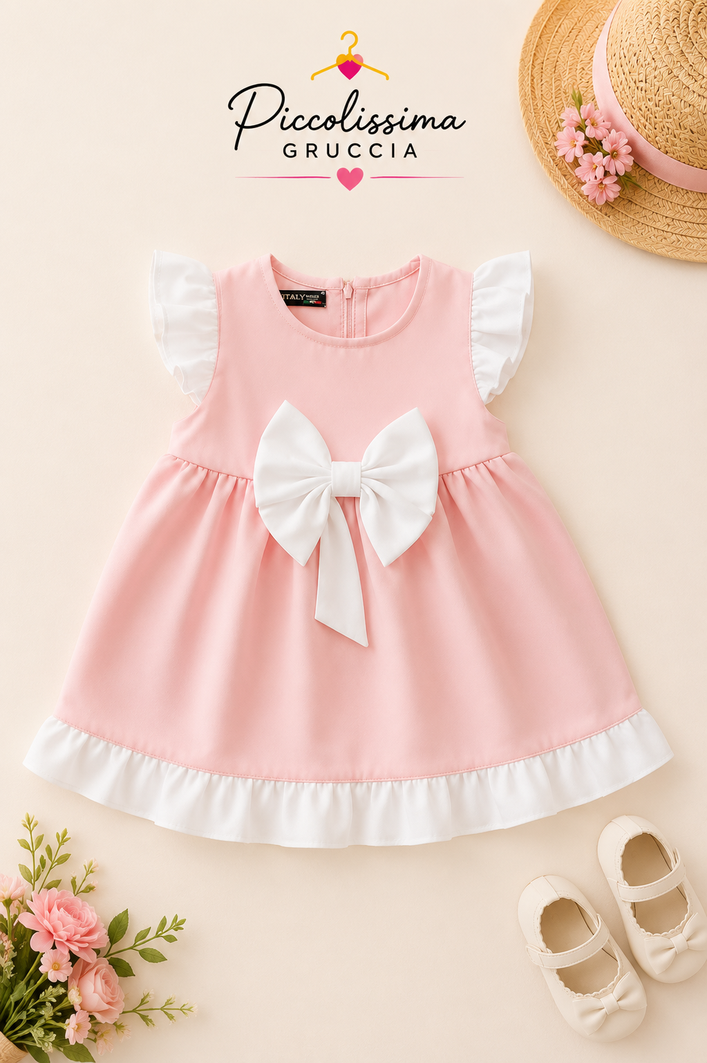 Abitino Bambina Rosa con Fiocco Elegante 9-36 Mesi