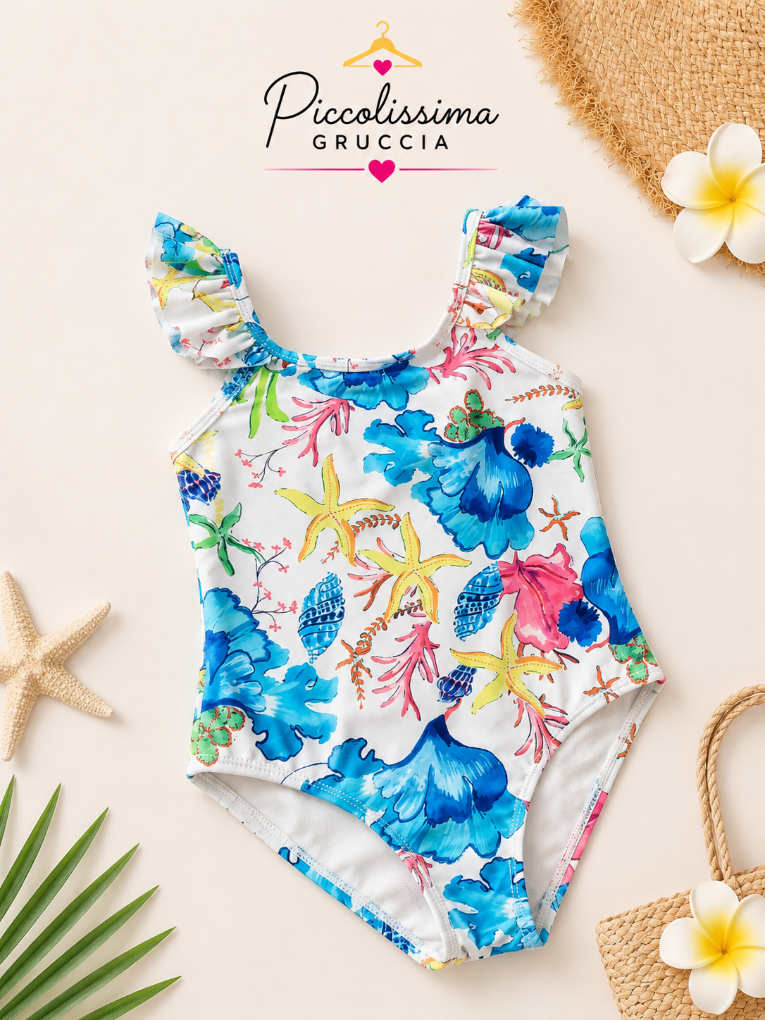 Costume Intero Bambina Fantasia Marina con Volant - immagine 2