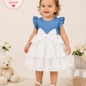 Abitino Bambina Elegante con Fiocco e Balze Sangallo &ndash; 12/36 Mesi