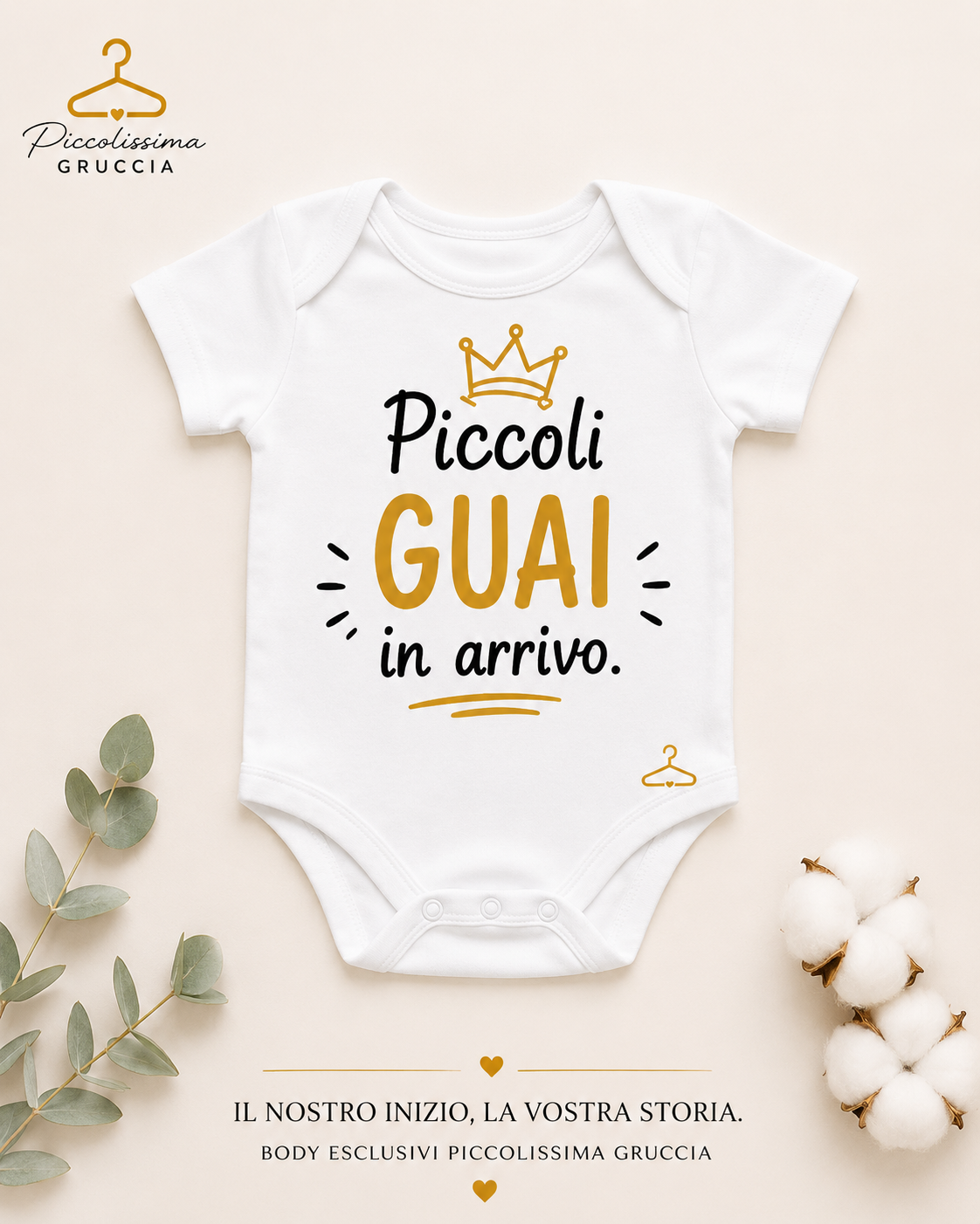 Body Neonato Personalizzato 100% Cotone | Esclusiva Piccolissima Gruccia - immagine 4